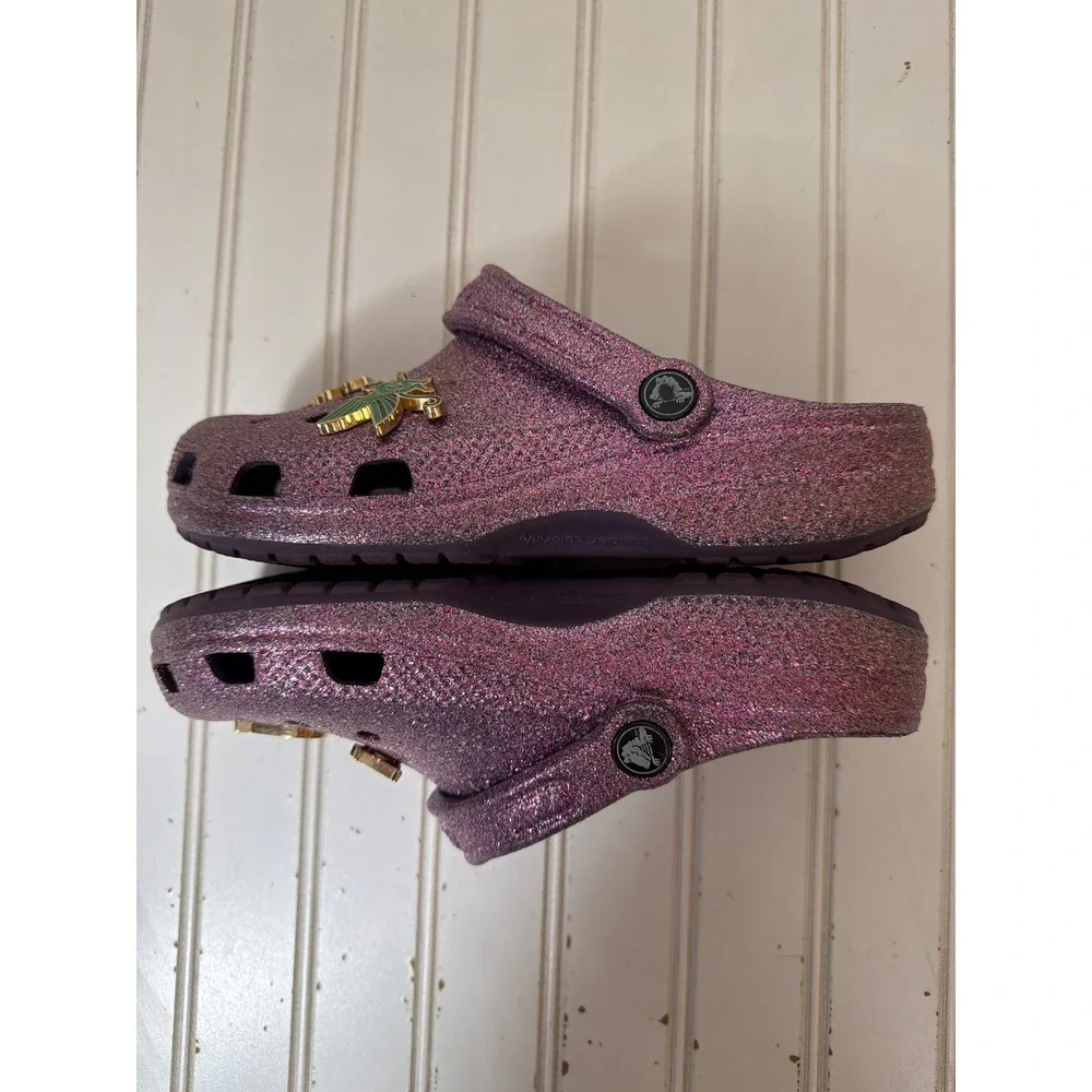 Crocs Classic Clog Kids Size J6 Purple Glitter Wicked Musical Charms Jibbitz